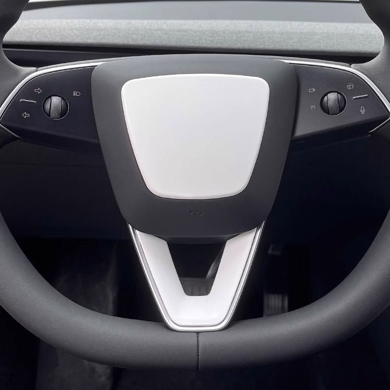 Steering Wheel Trim Cover for Tesla Model 3 Highland Model Y Juniper（With TESLA） Center Cap+V-Shaped Cap White