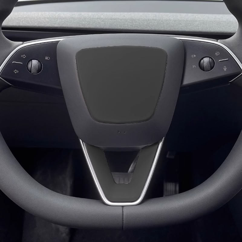 Steering Wheel Trim Cover for Tesla Model 3 Highland Model Y Juniper（With TESLA） Center Cap+V-Shaped Cap Black