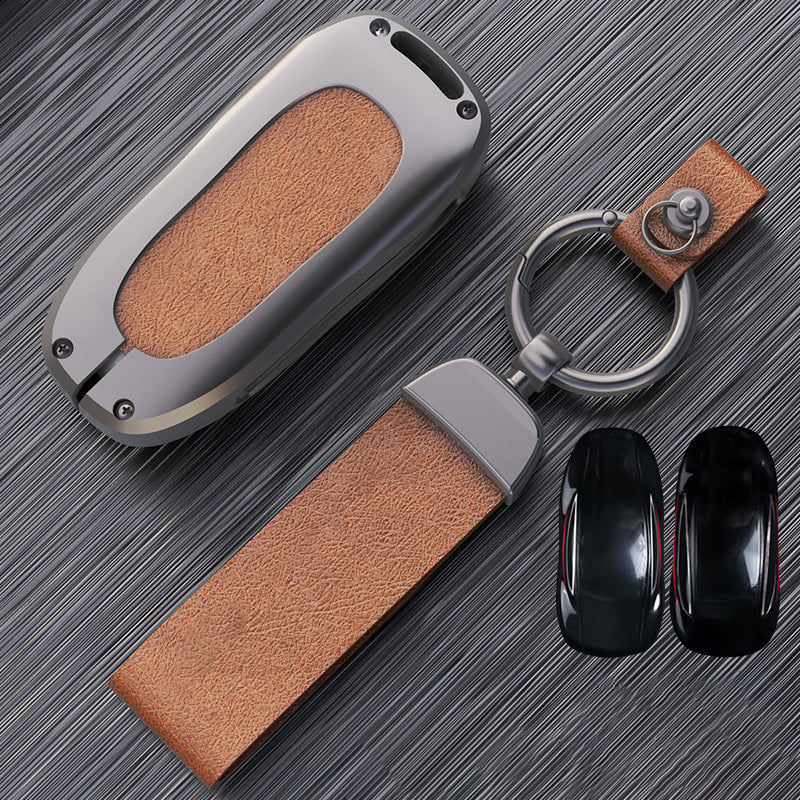 Tesla Model X Key Fob Cover - Aluminum Alloy Protective Case（WIth Logo） Model X Brown