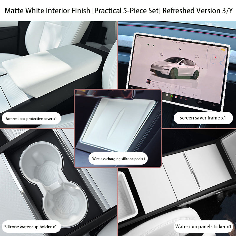 Steering Wheel Trim Cover for Tesla Model 3 Highland Model Y Juniper（With TESLA） Practical 5-piece Set White