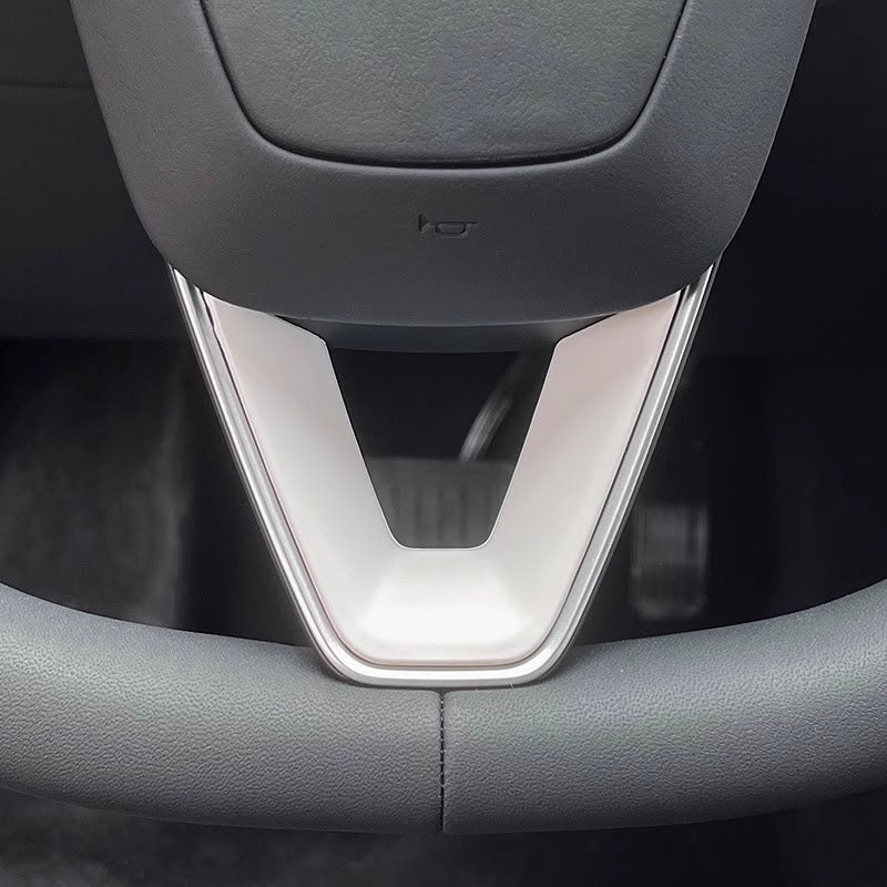 Steering Wheel Trim Cover for Tesla Model 3 Highland Model Y Juniper（With TESLA） V-Shaped Cap White