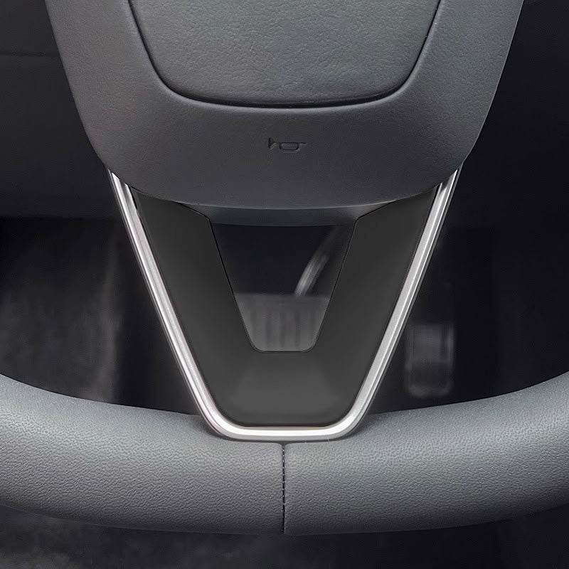 Steering Wheel Trim Cover for Tesla Model 3 Highland Model Y Juniper（With TESLA） V-Shaped Cap Black