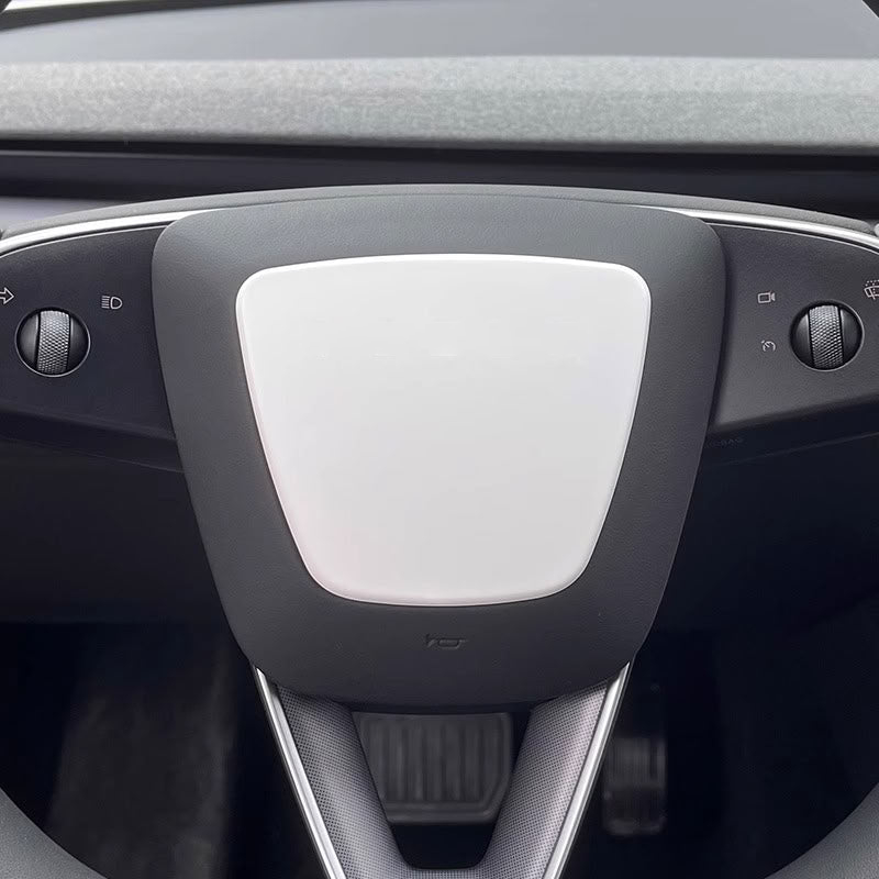 Steering Wheel Trim Cover for Tesla Model 3 Highland Model Y Juniper（With TESLA） Center Cap White