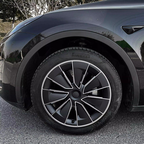 19 Gemini Performance-Style ABS Wheel Hubcaps for Model Y | 4-Piece Set | 5 Colors | 2 Styles | Tool-Free Install Model Y 19″ Gemini Wheels (2020 - 2025.03) Silver Black (Asymmetric style)