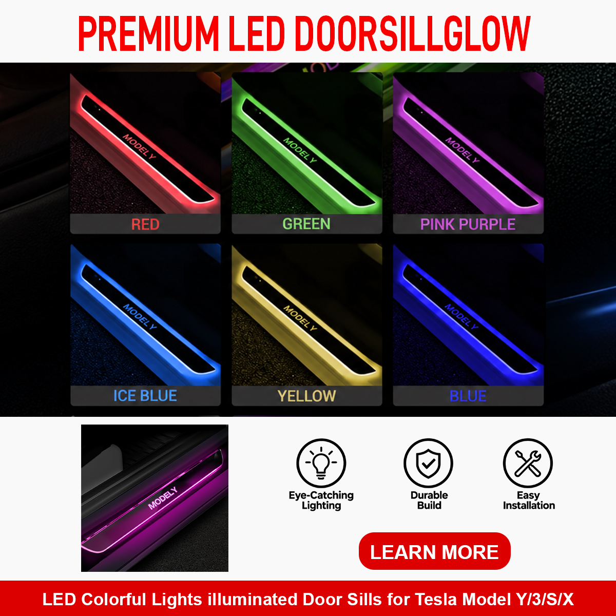 LED Colorful Lights illuminated Door Sills for Tesla Model Y/3/S/X