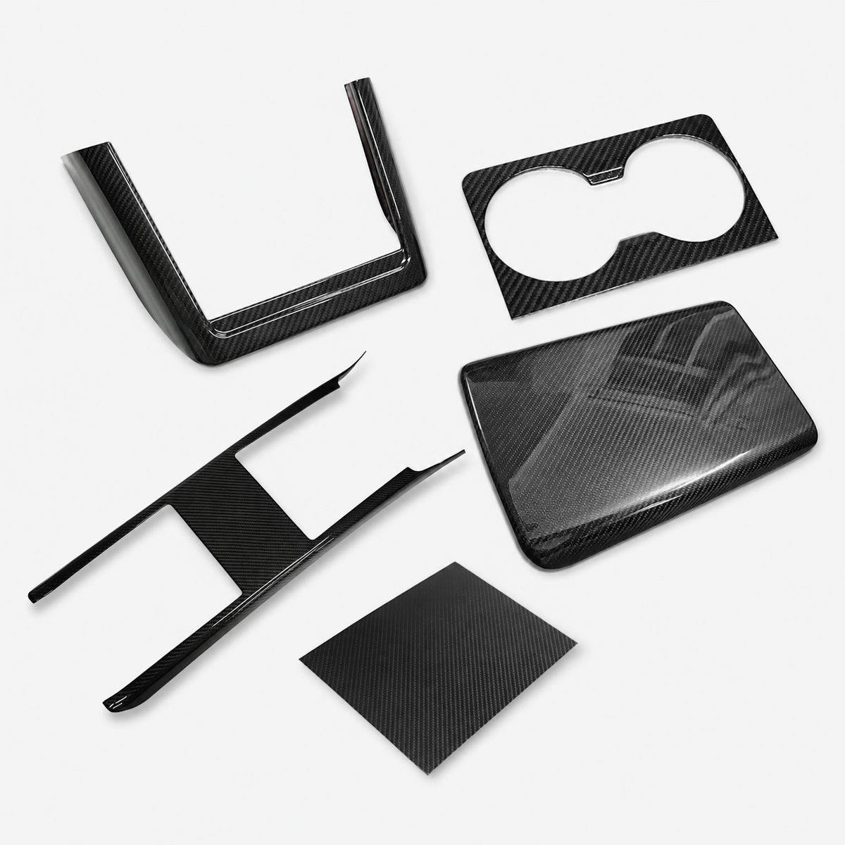 Dry Carbon Fiber Interior Trim Kit for Tesla Model S/X 2022-2025 Cup Holder + Center Console Cover + Center Console Side Covers + Wireless Charging Cover + Armrest Cover