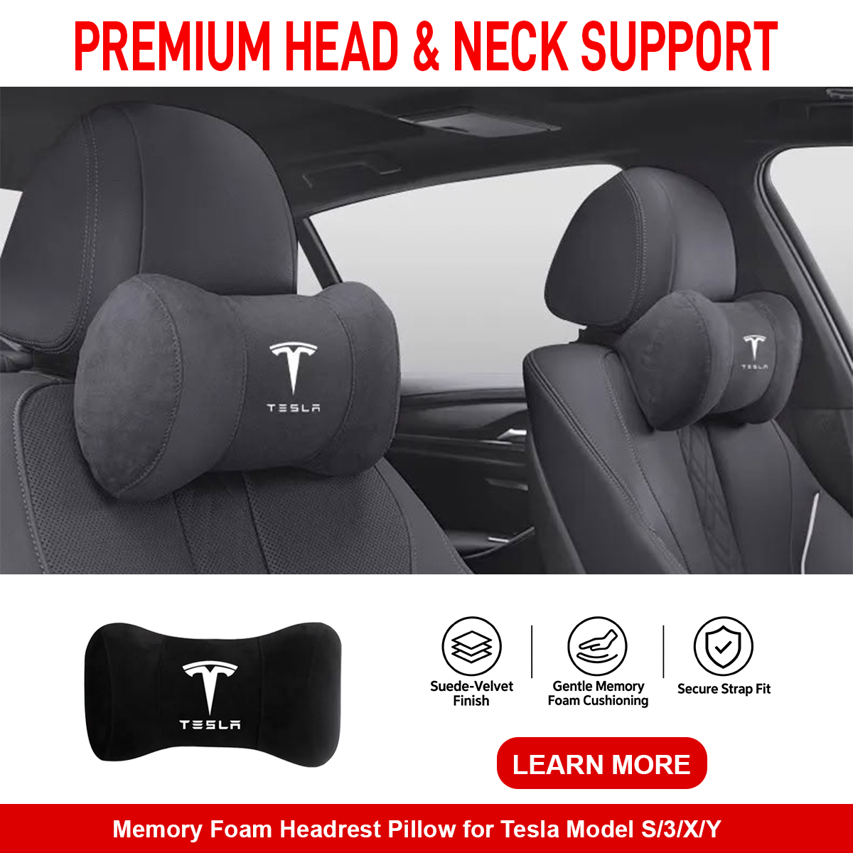 Memory Foam Headrest Pillow for Tesla Model S/3/X/Y
