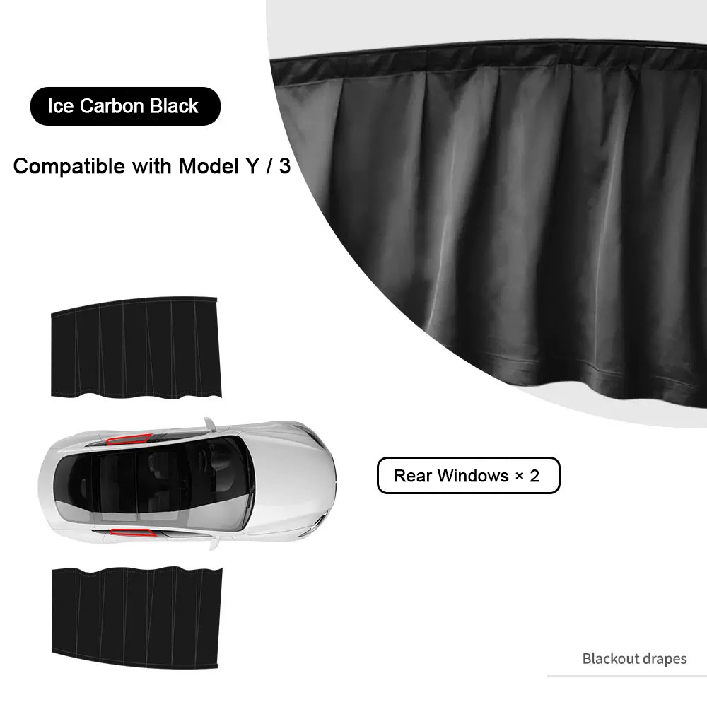 Retractable Ice Silk Side Window Sunshade Curtains for Tesla Model 3 & Y Black Rear Windows（2 PCS）