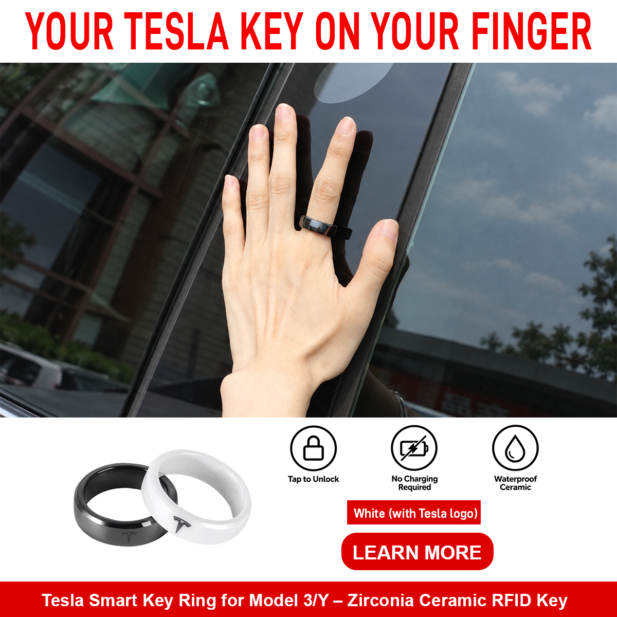 Tesla Smart Key Ring for Model 3/Y – Zirconia Ceramic RFID Key