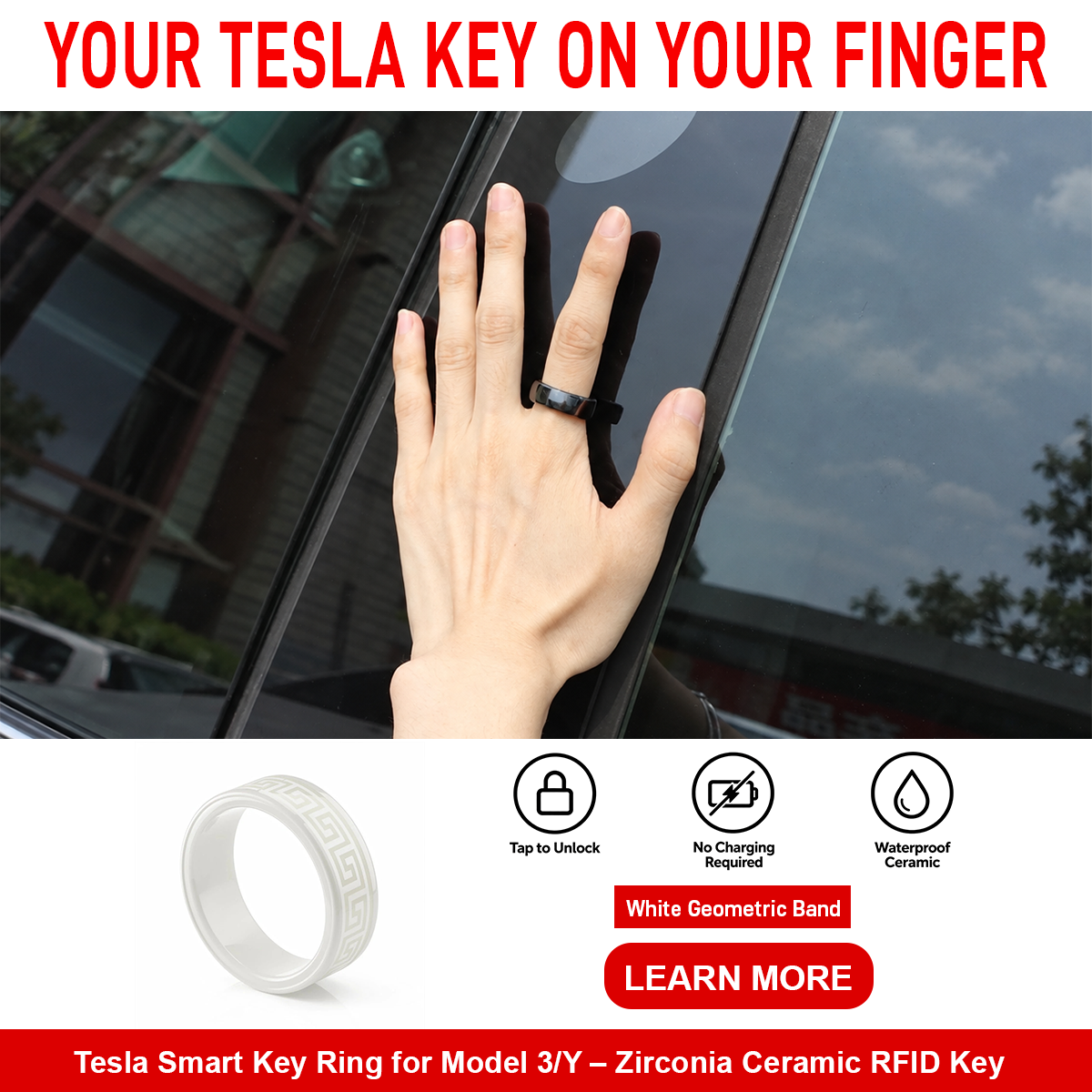 Tesla Smart Key Ring for Model 3/Y – Zirconia Ceramic RFID Key