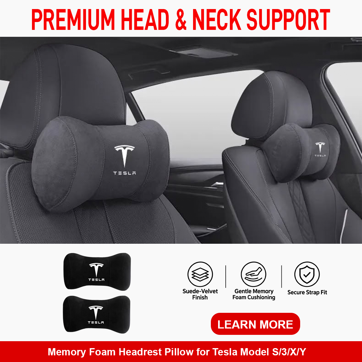 Memory Foam Headrest Pillow for Tesla Model S/3/X/Y