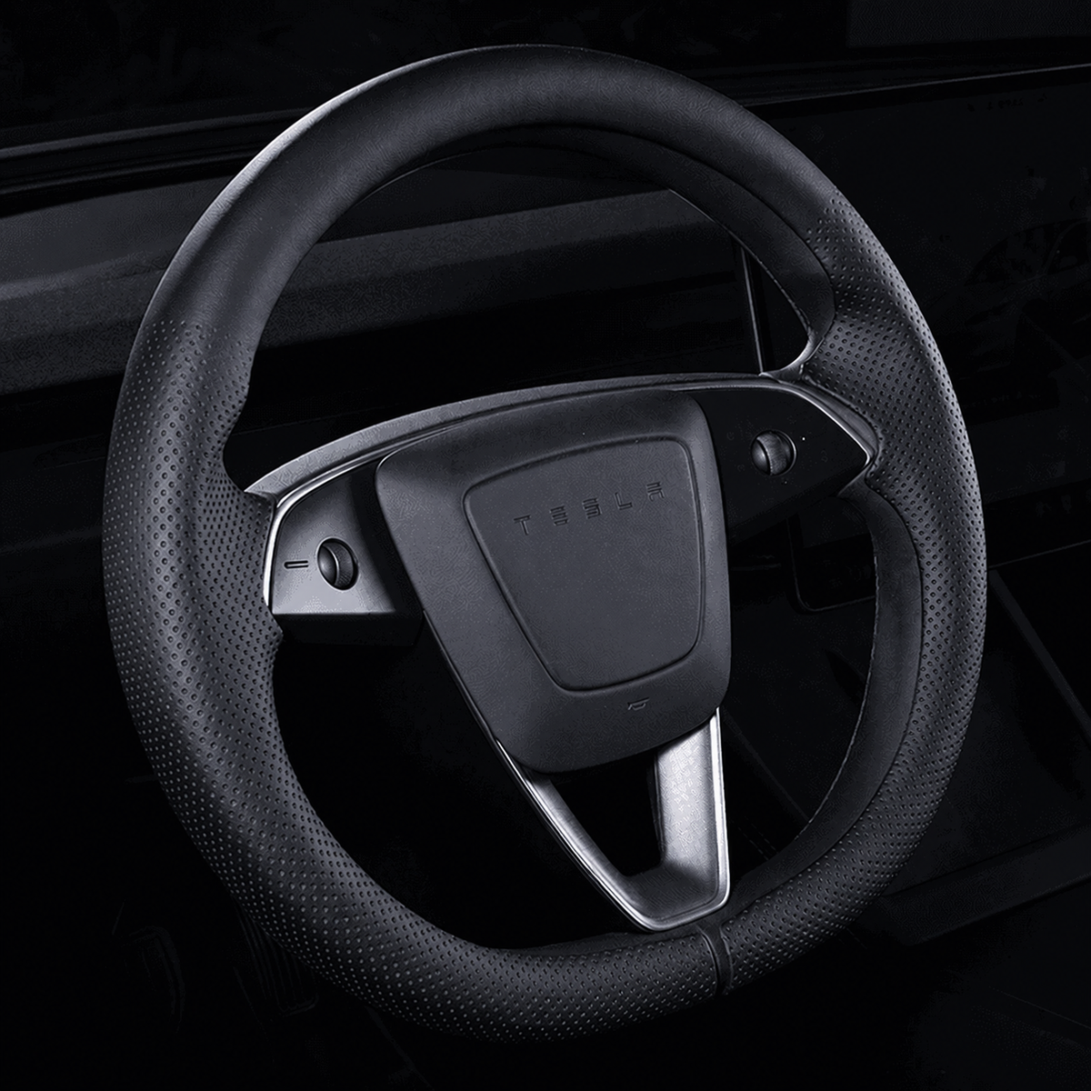 Breathable Snap-On Steering Wheel Cover for Tesla Model 3/Y Breathable Nappa Leather (Black)