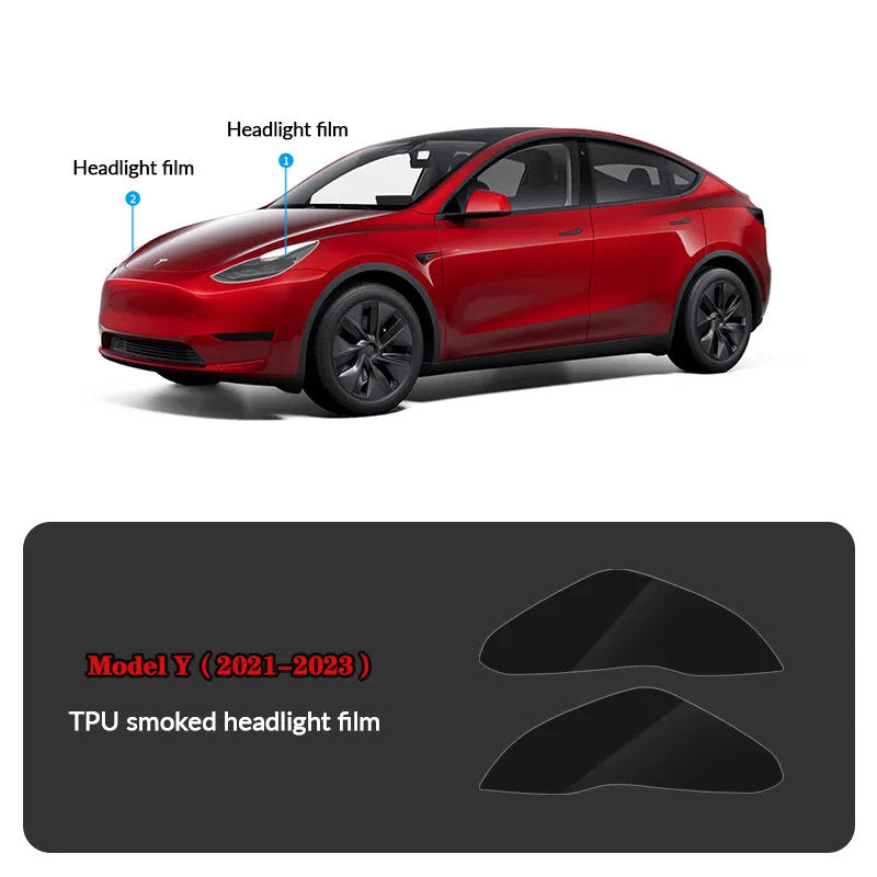 Compatible with Tesla Model Y (2021-2025.2) Headlights and Taillight Protection Film Smoked Black Film Headlight