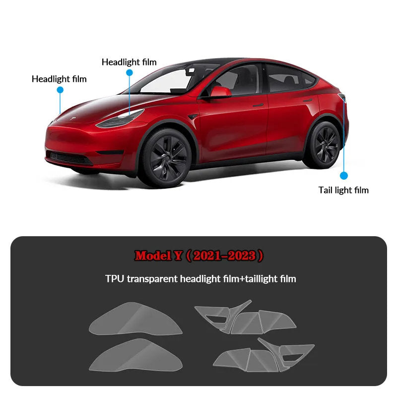 Compatible with Tesla Model Y (2021-2025.2) Headlights and Taillight Protection Film Transparent Film Headlight+Tail Light