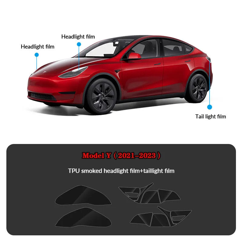 Compatible with Tesla Model Y (2021-2025.2) Headlights and Taillight Protection Film Smoked Black Film Headlight+Tail Light