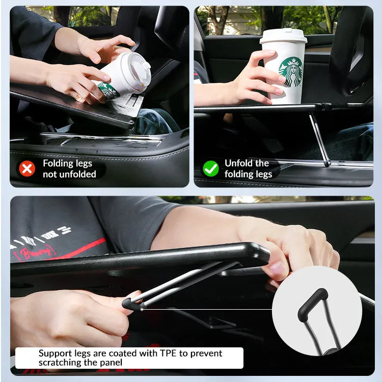 Foldable In-Car Laptop & Dining Table with Carbon Fiber Texture for Tesla Model 3 / Model Y