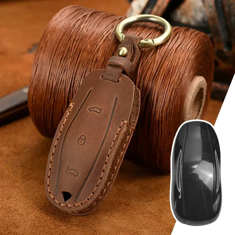Handmade Leather Tesla Model S/3/X/Y Key Fob Case Cover Brown