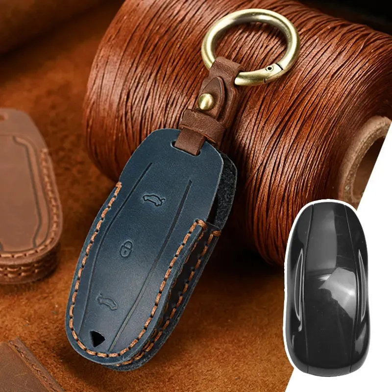 Handmade Leather Tesla Model S/3/X/Y Key Fob Case Cover Blue