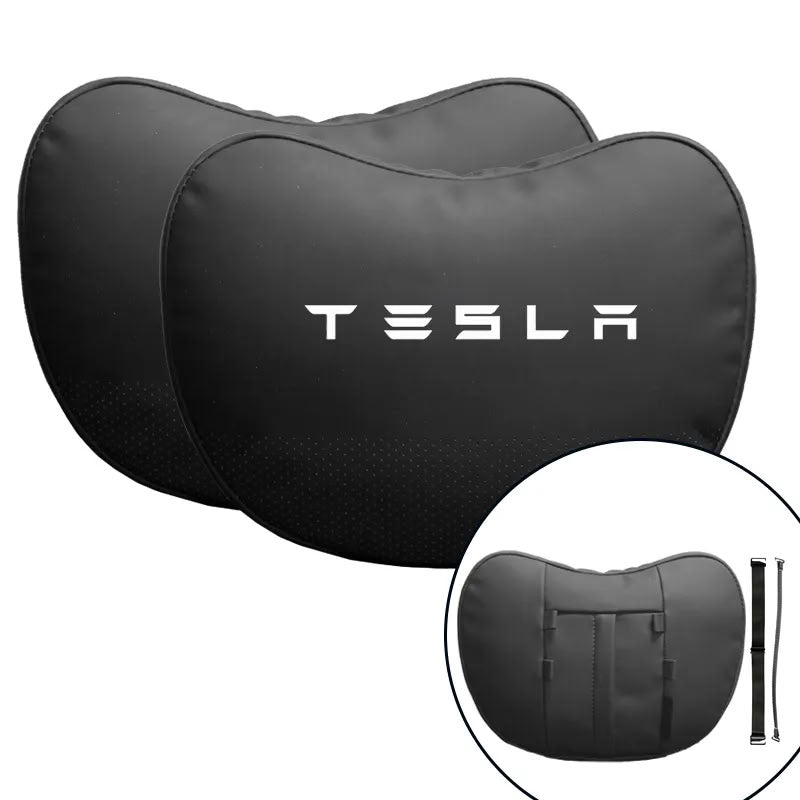 Nappa Leather Ergonomic Headrests for Tesla Model 3/Y/X/S Black 2 Pcs