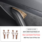 Pear Wood Grain Interior Protective Cover for Tesla Model 3/Y Door Lock Switch Trim Frame（Model 3 Y 2017-2020）