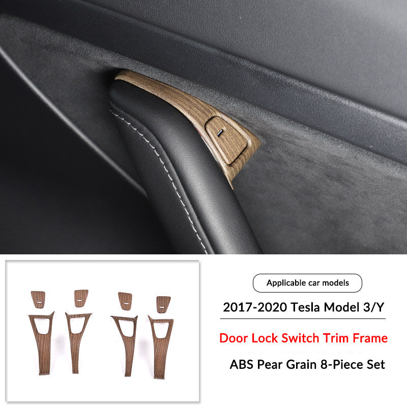 Pear Wood Grain Interior Protective Cover for Tesla Model 3/Y Door Lock Switch Trim Frame（Model 3 Y 2017-2020）