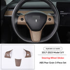 Pear Wood Grain Interior Protective Cover for Tesla Model 3/Y Steering Wheel Trim 2（Model 3 Y 2017-2023）