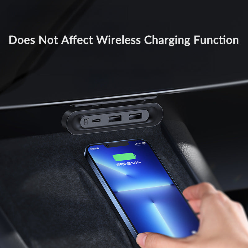 Under-Screen Foldable Hidden USB Expansion Hub for Tesla Model 3/Y