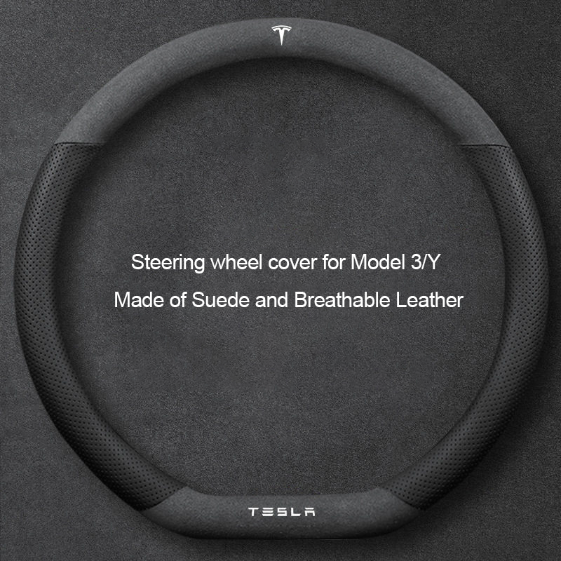 Suede Steering Wheel Cover for Tesla Model 3/Y-Tesgod
