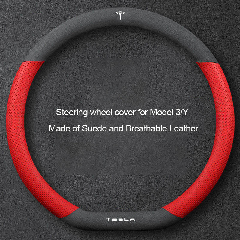 Suede Steering Wheel Cover for Tesla Model 3/Y-Tesgod