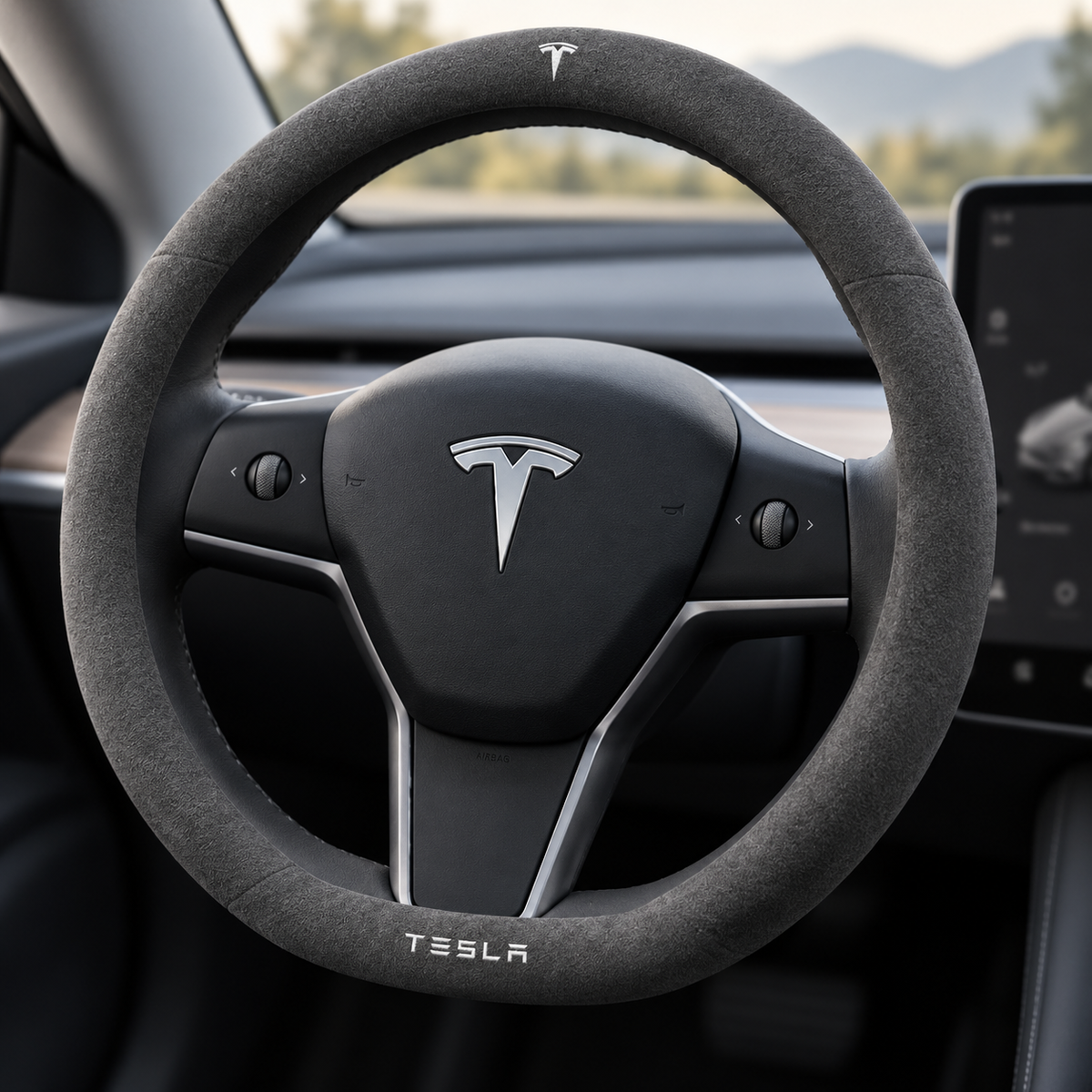 Suede Steering Wheel Cover for Tesla Model 3/Y-Tesgod