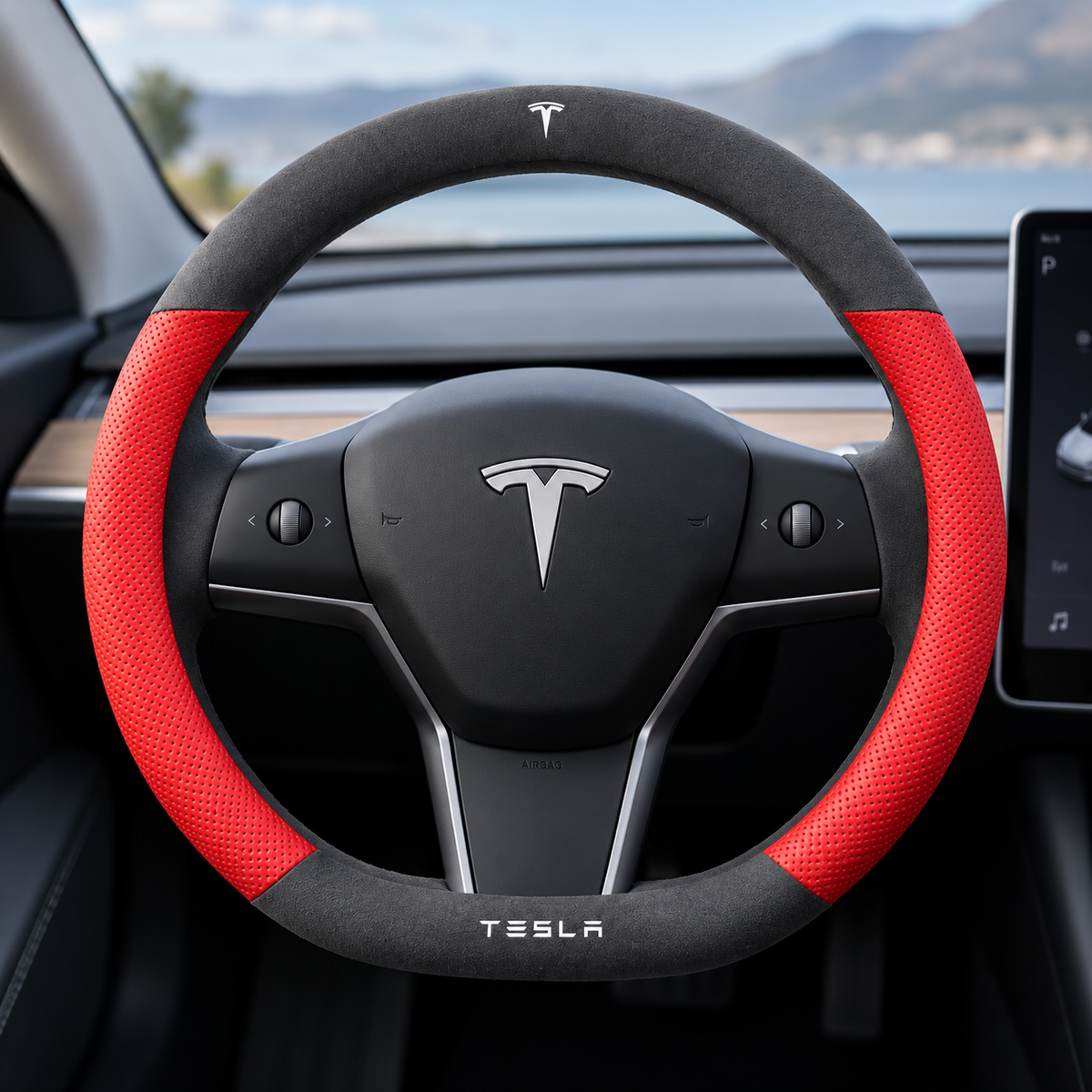 Suede Steering Wheel Cover for Tesla Model 3/Y-Tesgod