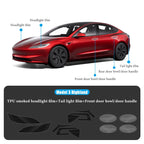 TPU HD Front and Rear Light Protective Film for Tesla Model 3 Highland 2024+ Smoked Black Film Headlight+Tail Light+Front Door Bowl Door Handle Model 3 Highland
