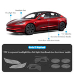 TPU HD Front and Rear Light Protective Film for Tesla Model 3 Highland 2024+ Transparent Film Headlight+Tail Light+Front Door Bowl Door Handle Model 3 Highland