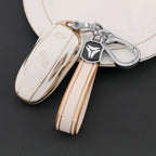 TPU Key Fob Cover for Tesla Model 3/Y/X/S – Full Protection, Fashionable Gold-Rimmed Design White