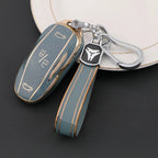 TPU Key Fob Cover for Tesla Model 3/Y/X/S – Full Protection, Fashionable Gold-Rimmed Design Grey
