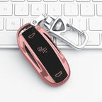 Tesla Model 3/Y Card Key Holder - Precision Fit & Signal Friendly Rose Pink Shell + Metal Keyring