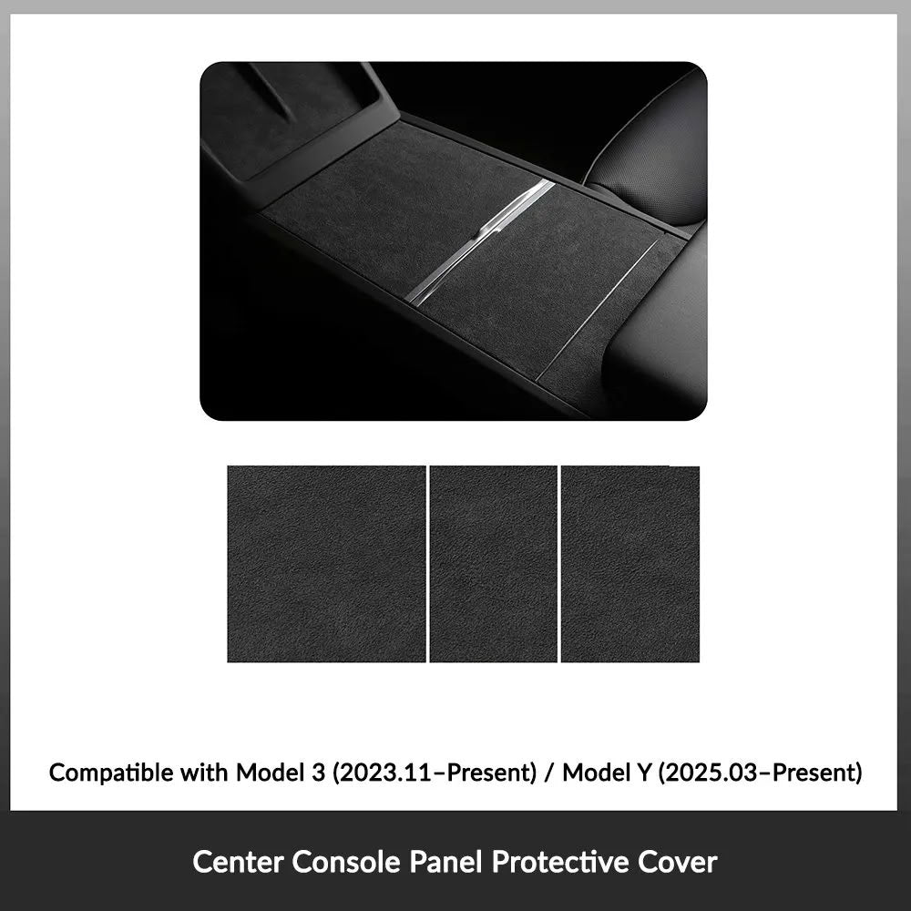 Tesla Model Y Juniper / 3 Highland Suede Armrest Cover & Interior Trim Kit (5-Piece) Black Model 3 Highland Model Y Juniper Center Console Panel Cover