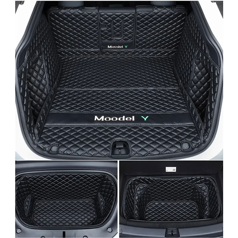 Tesla Model Y Trunk Mats – Waterproof, Soundproof, Stain-Resistant Black Full Coverage Front and Rear Trunk Mats 3 Pcs