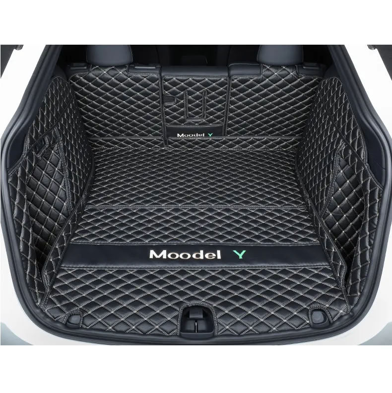 Tesla Model Y Trunk Mats – Waterproof, Soundproof, Stain-Resistant Black Rice Full Coverage Trunk Mat