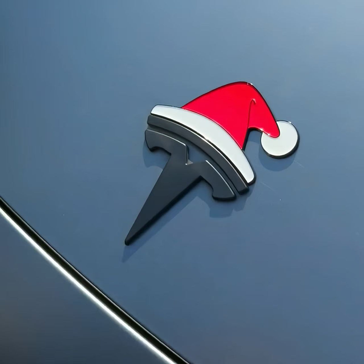 Tesla Christmas Hat Emblem Sticker for Model 3/Y/S/X 3D Stickers 1-pc
