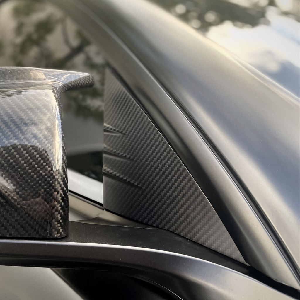 Dry Carbon Fiber A-Pillar Glass Trim for Tesla Model 3/Y Matte Carbon Fiber