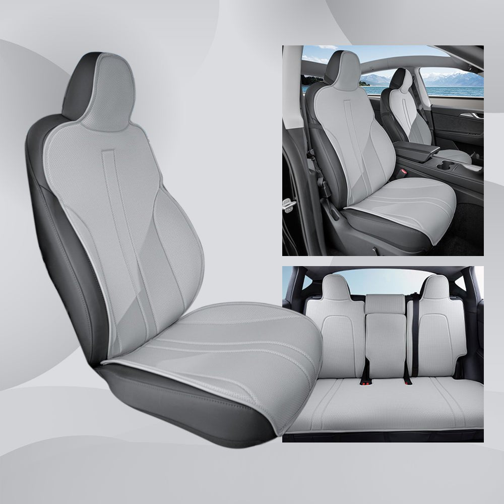 All Season Nappa Leather Seat Cover for Tesla Model 3/Y Gray
