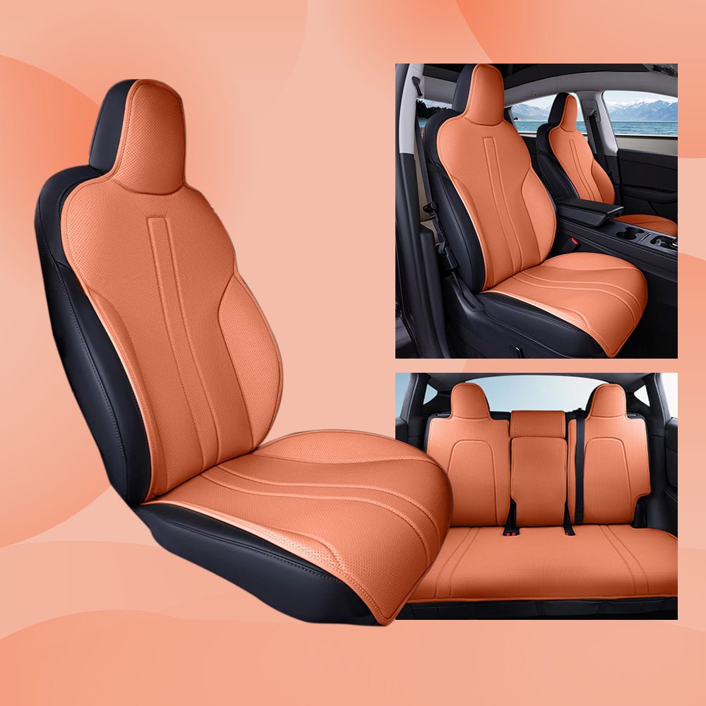 All Season Nappa Leather Seat Cover for Tesla Model 3/Y Orange
