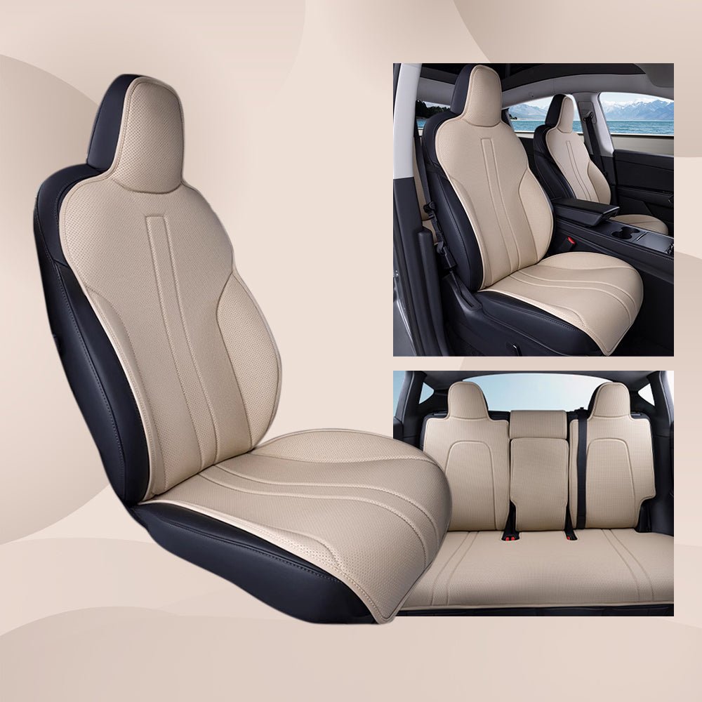 All Season Nappa Leather Seat Cover for Tesla Model 3/Y Apricot
