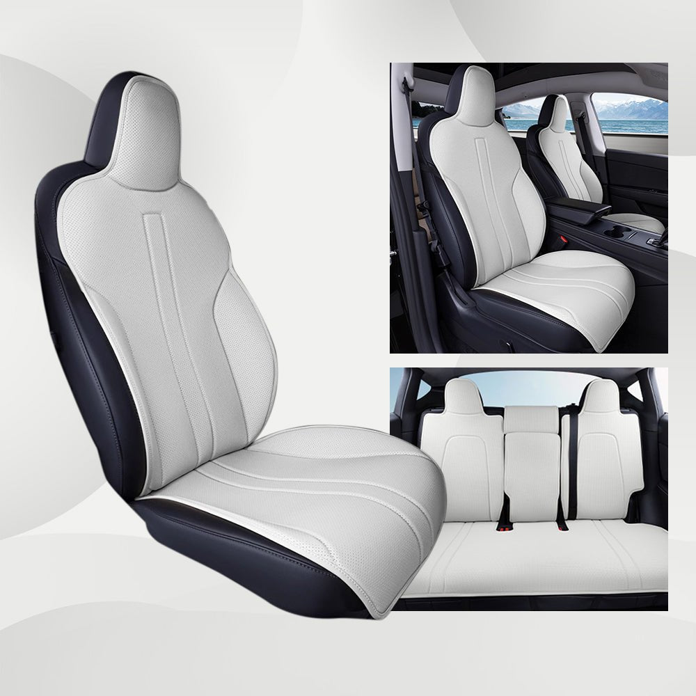All Season Nappa Leather Seat Cover for Tesla Model 3/Y White