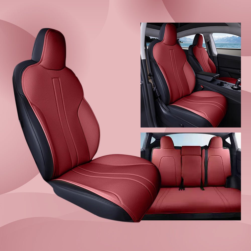 All Season Nappa Leather Seat Cover for Tesla Model 3/Y Wine red
