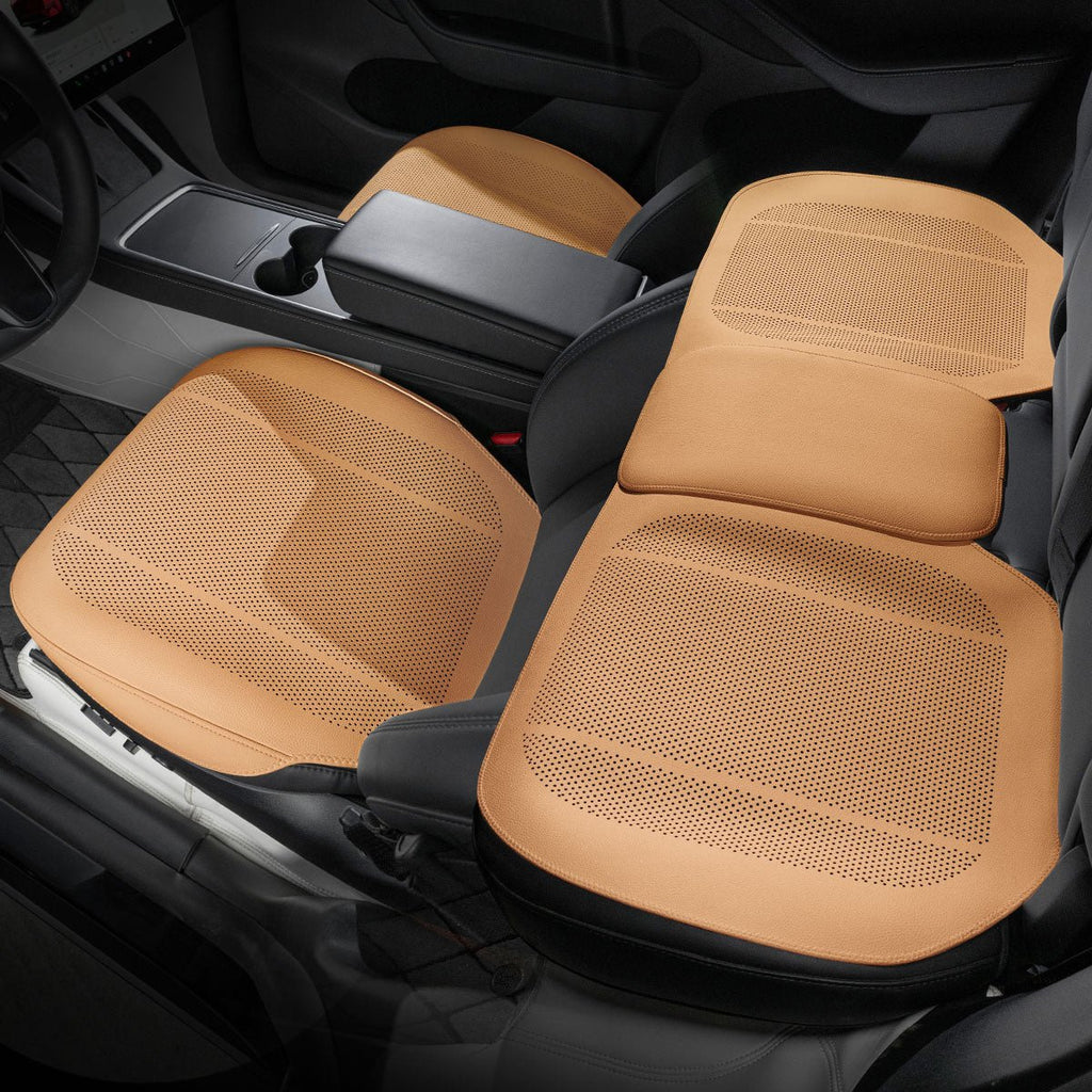 All-Wheather Nappa Leather Car Seat Covers for Tesla Model 3/Y Tesla Model 3 Y Full Set of Car Seat Covers (3 Pieces) Autumn Chestnut