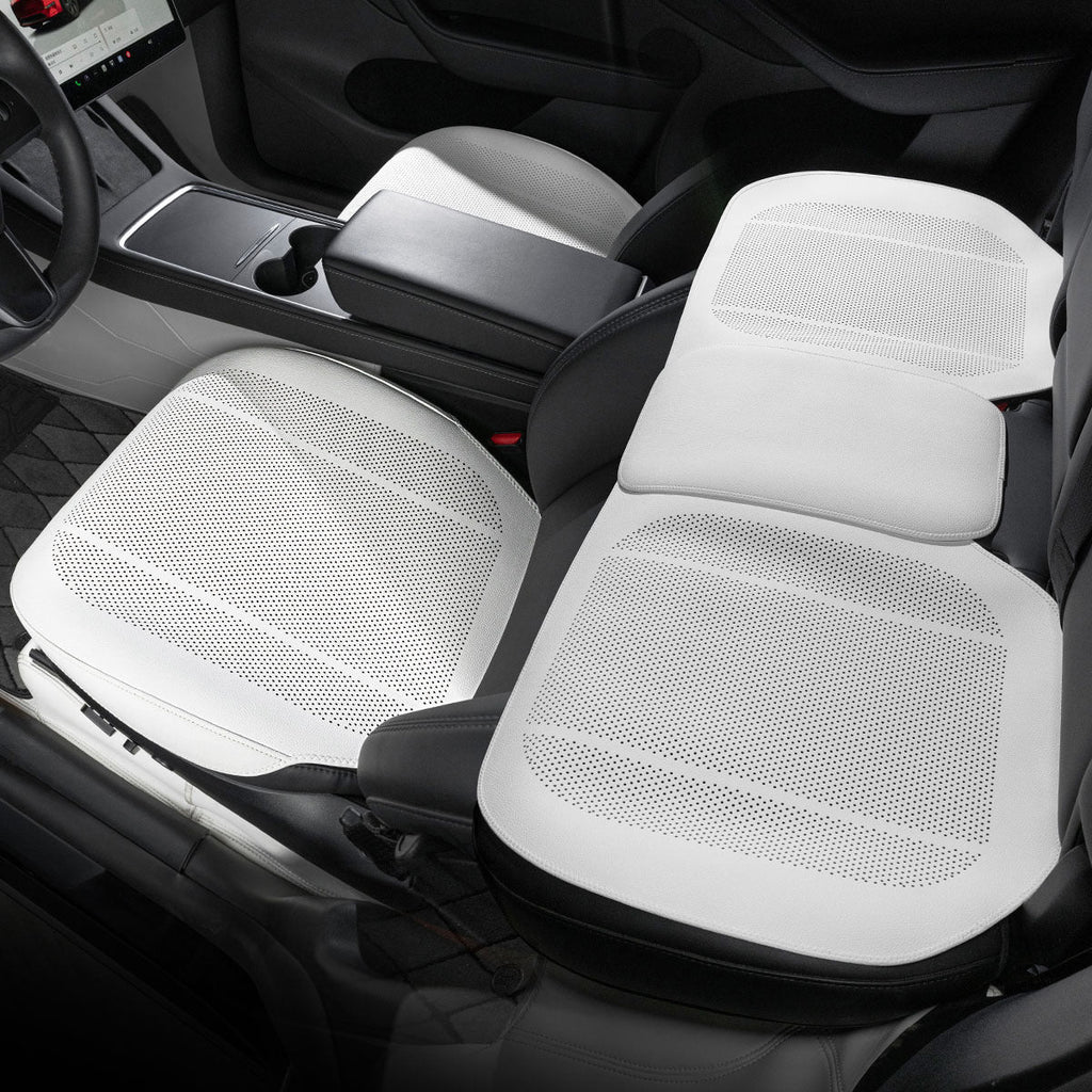 All-Wheather Nappa Leather Car Seat Covers for Tesla Model 3/Y Tesla Model 3 Y Full Set of Car Seat Covers (3 Pieces) Elegant White