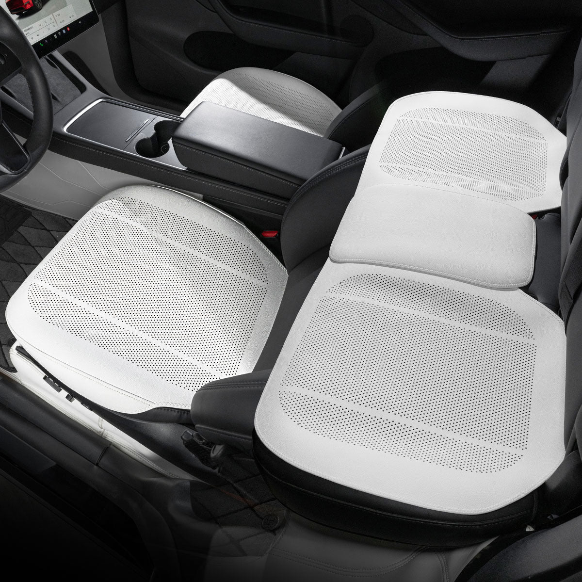 All-Wheather Nappa Leather Car Seat Covers for Tesla Model 3/Y Tesla Model 3 Y Full Set of Car Seat Covers (3 Pieces) Elegant White