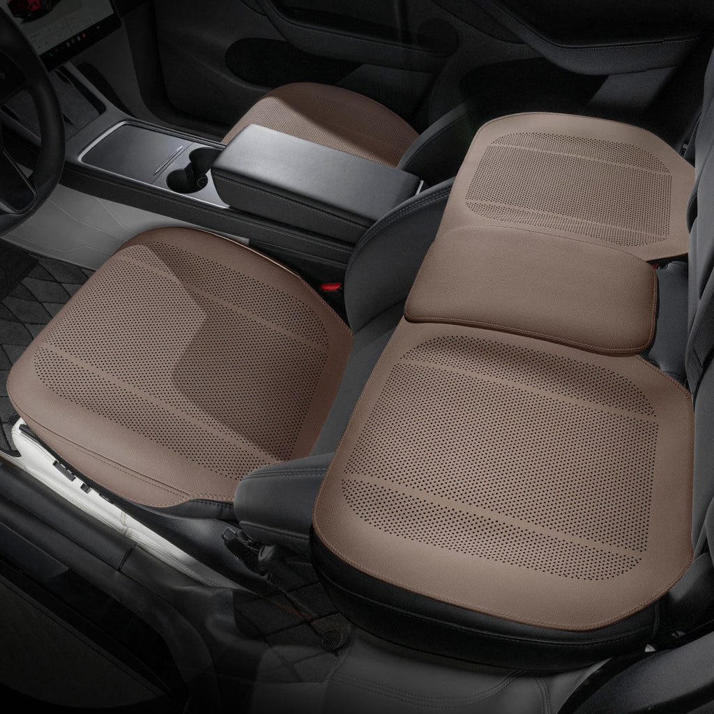 All-Wheather Nappa Leather Car Seat Covers for Tesla Model 3/Y Tesla Model 3 Y Full Set of Car Seat Covers (3 Pieces) Chestnut Brown